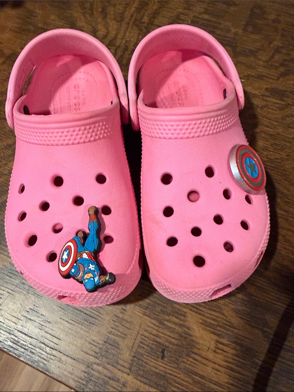 CROCS Pink Kids Clog Sandals with Captain America Charms